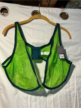 Cacique Bright Lime Lace Unlined Bra with Dark Teal Trim
